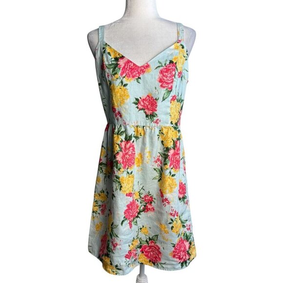Cynthia Rowley 100% LINEN Summer Floral Dress Cottagecore Sleeveless Womens Sz 6 - Picture 1 of 7